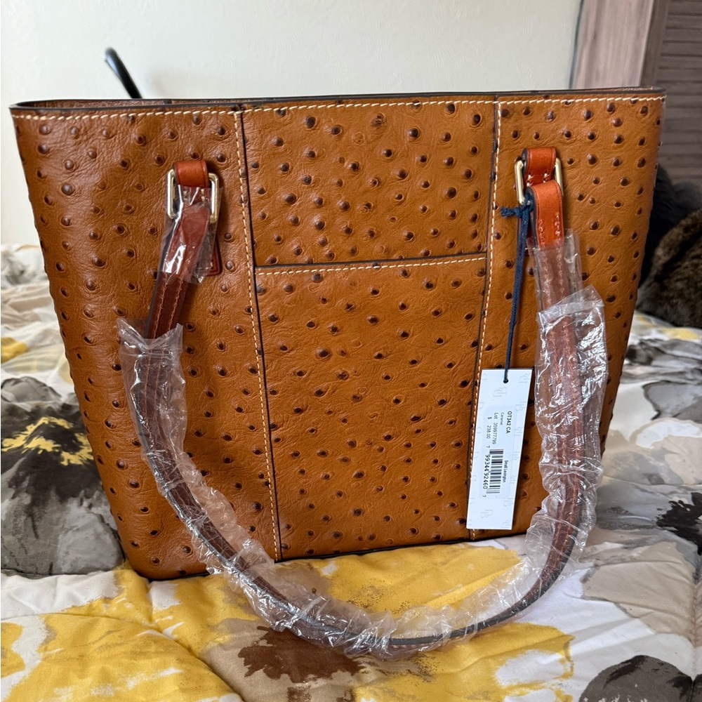 Dooney & Bourke Tan Ostrich-Embossed Tote - Picture 4 of 12